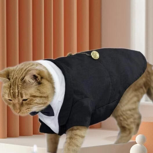 丘溯宠物猫咪燕尾服套装小猫衬衫衣服结婚礼服带领结正装婚礼猫咪 参考尺码图 2XL