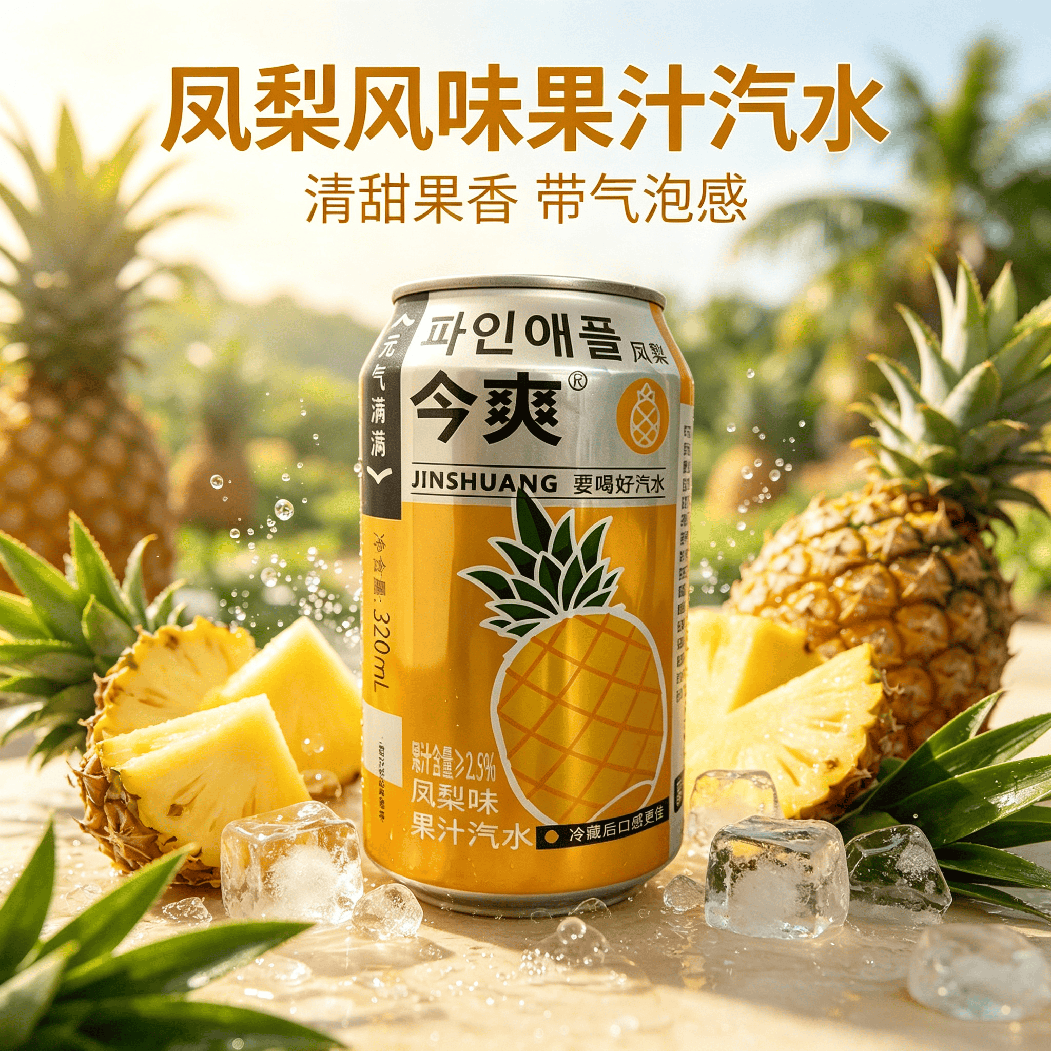 今爽凤梨汽水饮料气泡满满碳酸饮料320ml罐装气泡水果汁汽水厂家直发 24罐