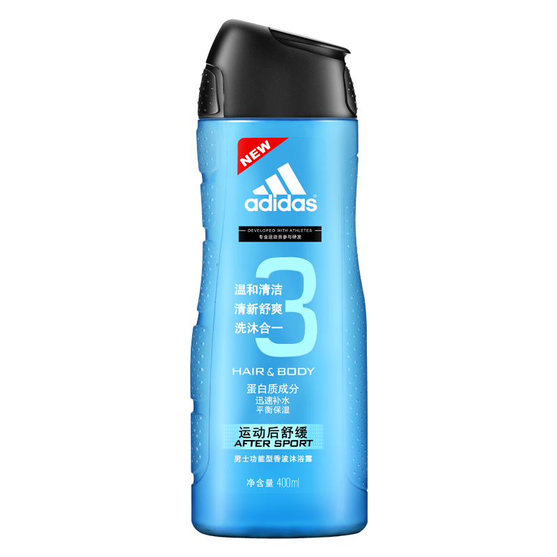 阿迪达斯(Adidas)男士洗护二合一运动后舒缓香波沐浴露400ml 持久留香清凉爽肤