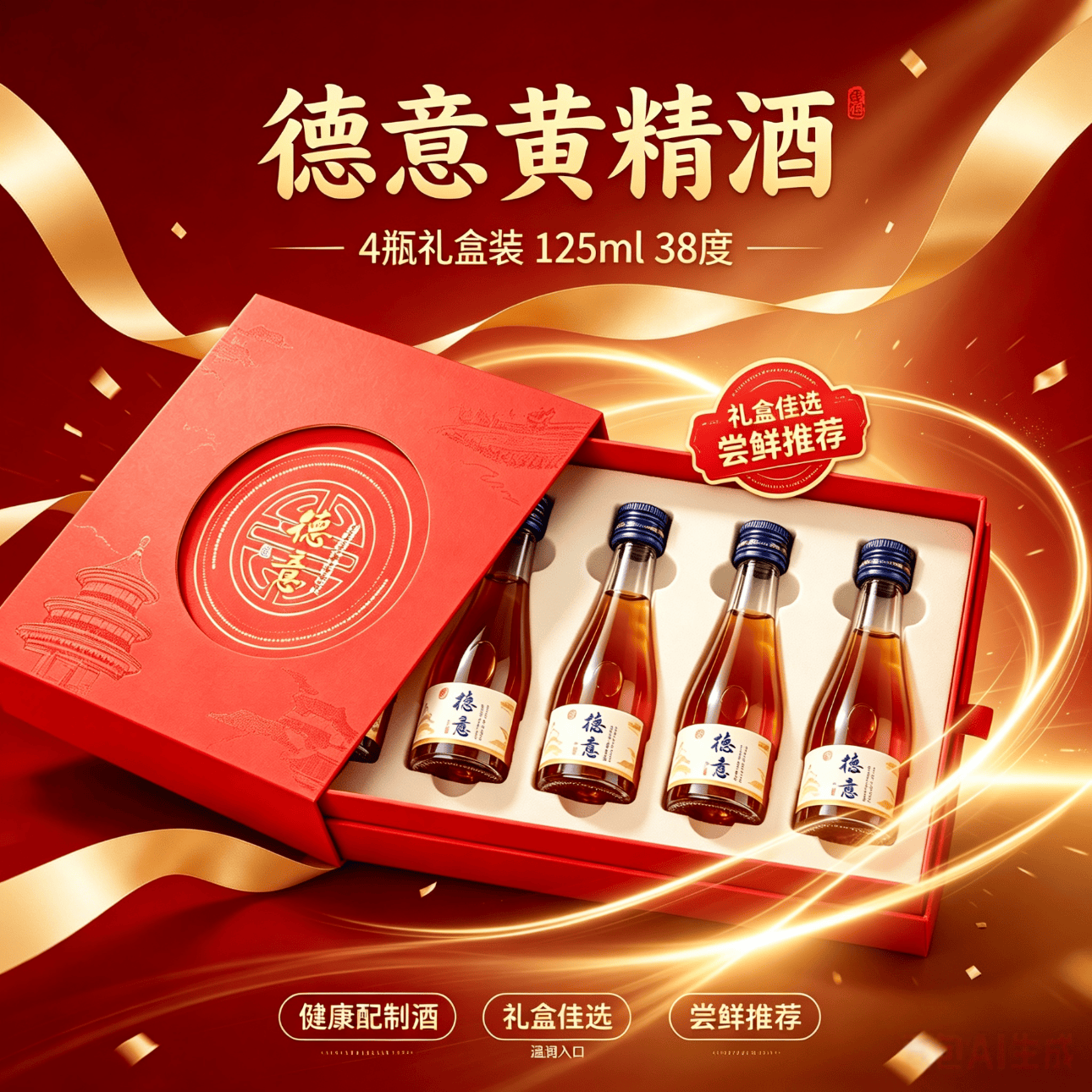 德意养生黄精酒露酒送礼高端礼盒38度微醺125ml4瓶装 38度 500mL 4瓶