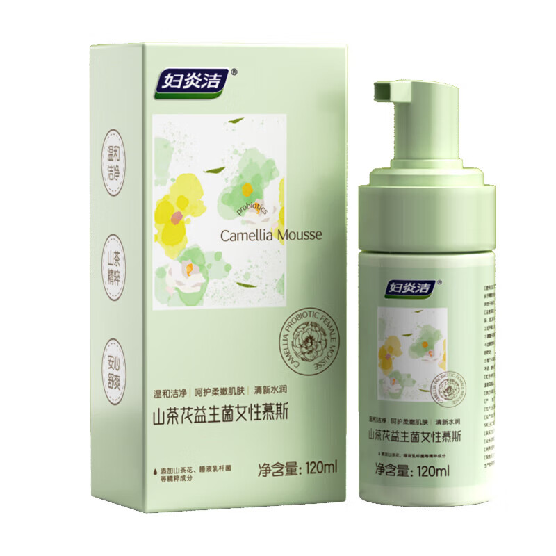 妇炎洁私处护理洗护液女性山茶花益生菌慕斯私密处止痒杀菌洗护液120ml 【抑菌养护】山茶花慕斯120ml
