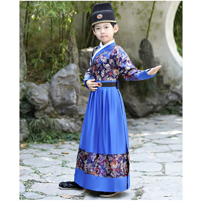 侍卫锦衣卫飞鱼服男童汉服四大名捕披风演出服装 蓝色 帽子 靴子 佩剑