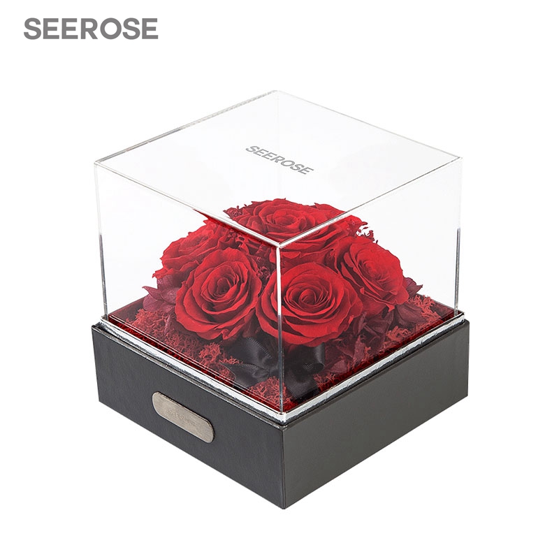 西罗斯（SEEROSE）高端进口永生花保鲜玫瑰花速递礼盒摆件送爱人女生创意纪念礼物 藏爱-烈焰红