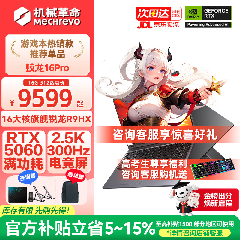 机械革命（MECHREVO）蛟龙16Pro 5060游戏本旗舰5070/Ti锐龙R9HX学生设计极光X电竞笔记本电脑 16大核R9HX/RTX5060【旗舰款】 16G内存/1T疾速固态