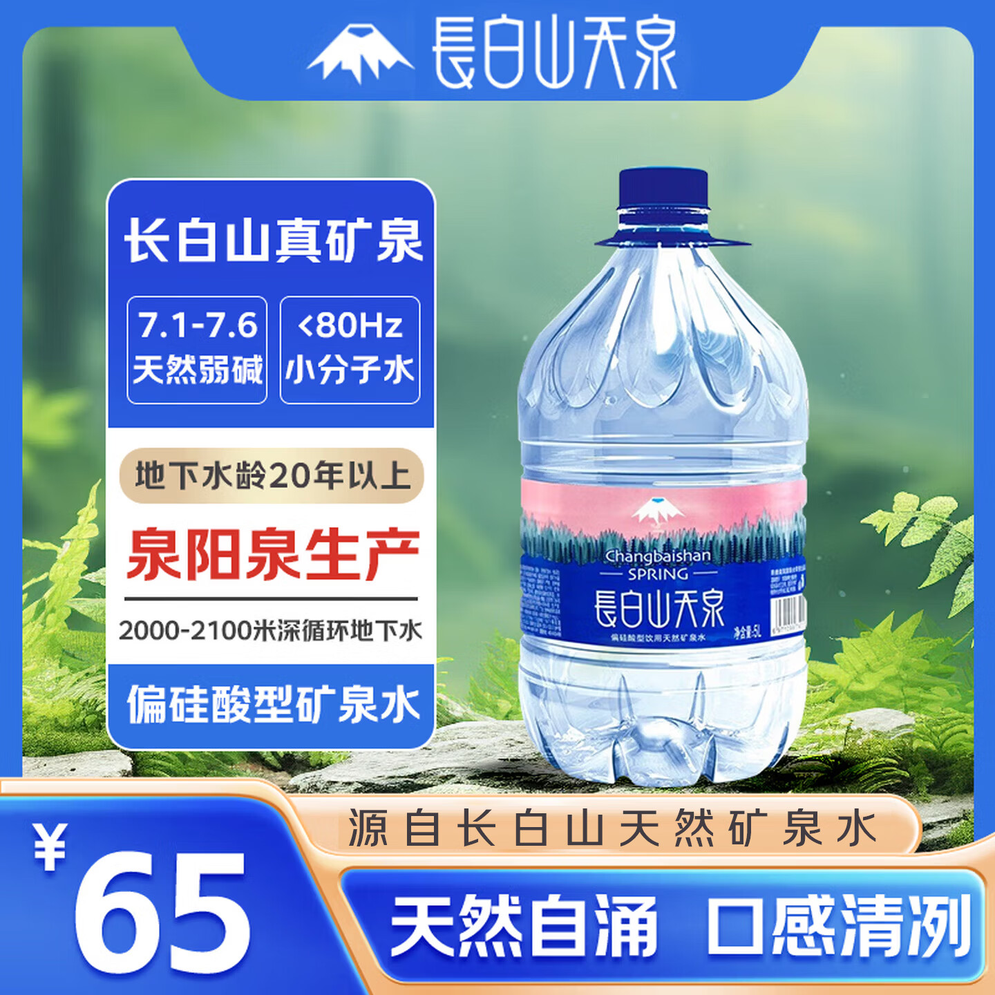 长白山天泉 偏硅酸型天然矿泉水 (泉阳泉生产) 天然弱碱性矿泉水 5L*4桶