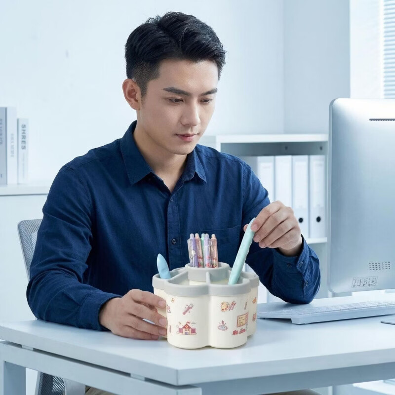 CRHMMFLF旋转笔筒收纳筒学生办公室桌面创意笔桶 +高颜值大容量送贴纸卡通 灰色旋转笔筒【1个】