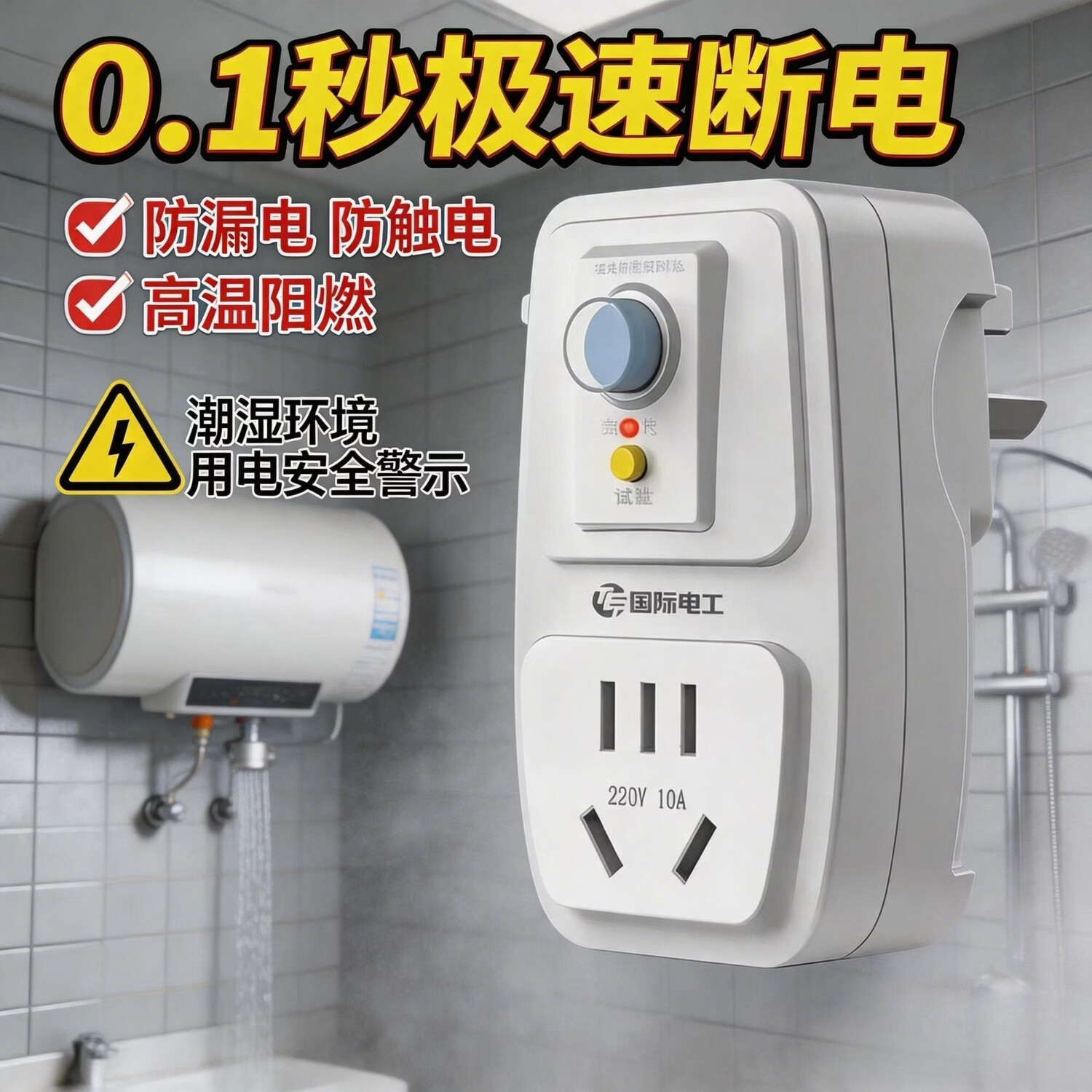 国际电工7 M漏电插头耐用开关电热水器专用防漏电保护器带插座大功率BB 电器漏电自动断电
