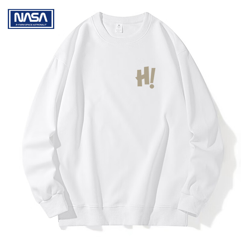 NASAR-FARM卫衣男春秋季休闲宽松版重磅落肩打底衫圆领潮流情侣学生男装上衣 白色 加绒 3XL （165-185斤）