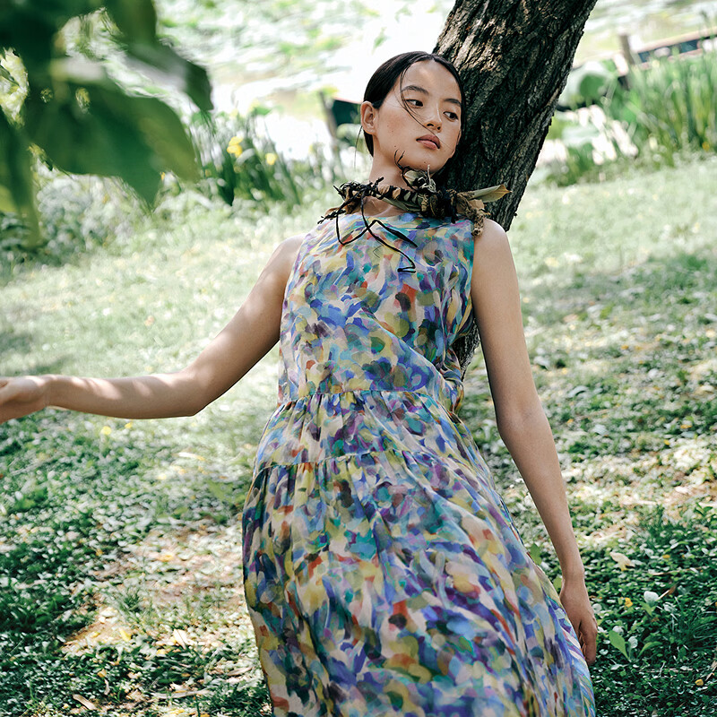 播【100%苎麻】商场同款SPEEDO联名无袖连衣裙女夏新款BDT2LD2930 B44绀宇花 M