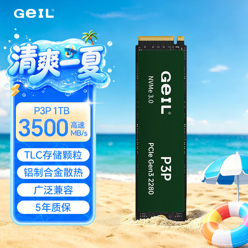 GEIL金邦 1TB SSD固态硬盘 M.2接口PCIe 3.0（NVMe协议）台式机笔记本硬盘 高速3500MB/S P3P系列