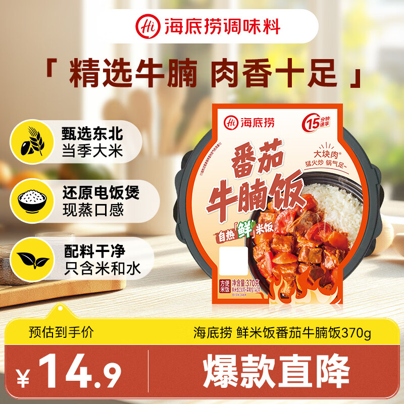 海底捞自热米饭方便速食大分量午餐夜宵自热鲜米饭番茄牛腩饭370g