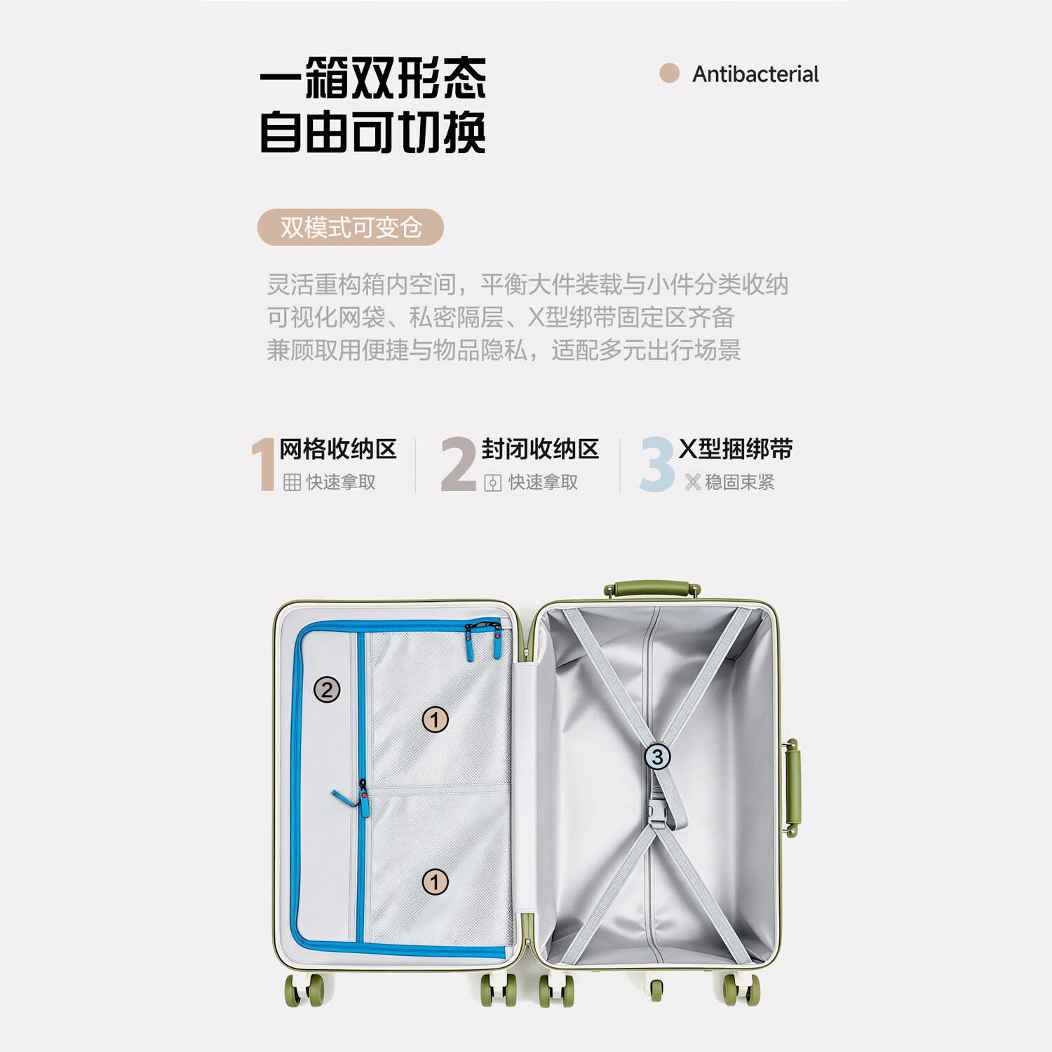 游乐者(MUSIC TRAVELS)行李箱大容量深仓拉杆箱侧开盖旅行箱多功能密码登机箱高颜值耐用 奶白青提/子母套装【科思创PC+YKK防爆拉链】 26英寸 【弹簧减震刹车轮+升级五轮承重】