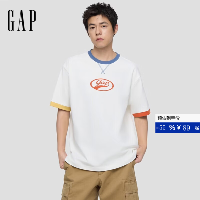 盖璞Gap男女装2026春季新款纯棉logo字母宽松短袖T恤百搭上衣 白色 866079 L (175/96A)亚洲尺码