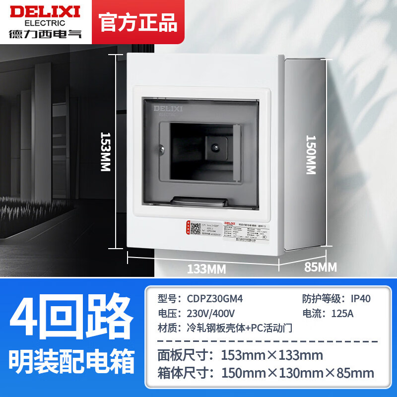 德力西电气配电箱PZ30G家用明装室内配电箱强电箱暗装空气开关带漏保透明盒 4回路明装
