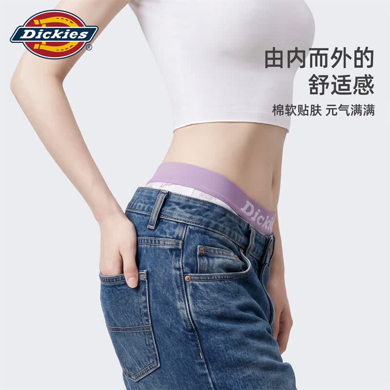 Dickies女士内裤莫代尔满印字母印花透气舒适运动健身大码冰丝无痕三角裤 雾蓝+深绿色+浅黄 10A抗菌 3条 L 适合110-125斤