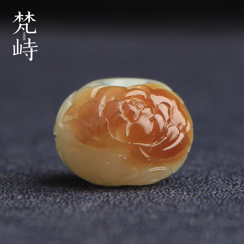 梵峙15.5和田玉平安扣牡丹花吊坠挂件糖白玉糖蓝色 默认