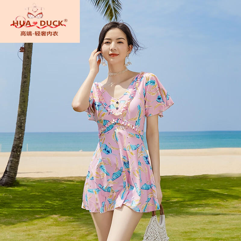 hua · duck品牌轻奢国际年泳衣新款夏季保守泳衣女士运动连体裙式