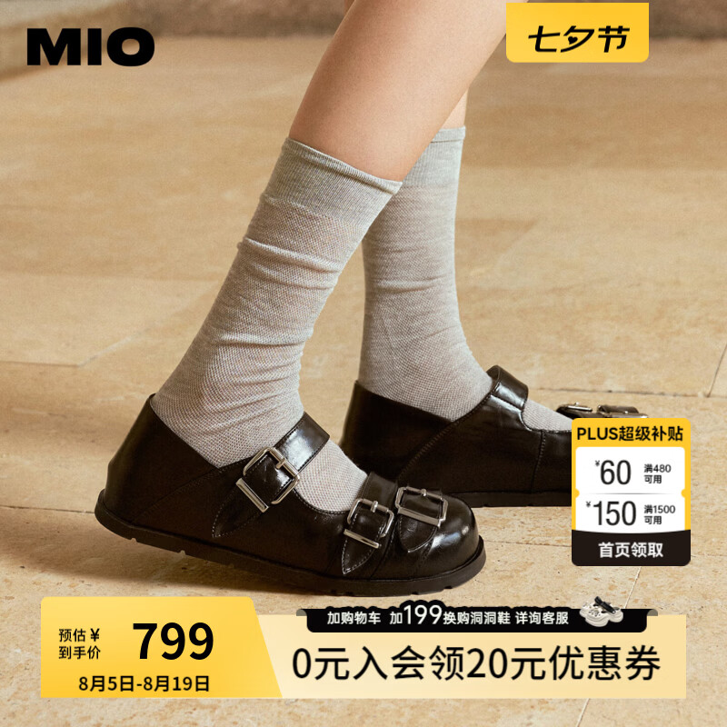 MIO卢昱晓同款|米奥玛丽珍勃肯鞋2026秋新款圆头小皮鞋甜酷女单鞋 黑色 37 (235mm)