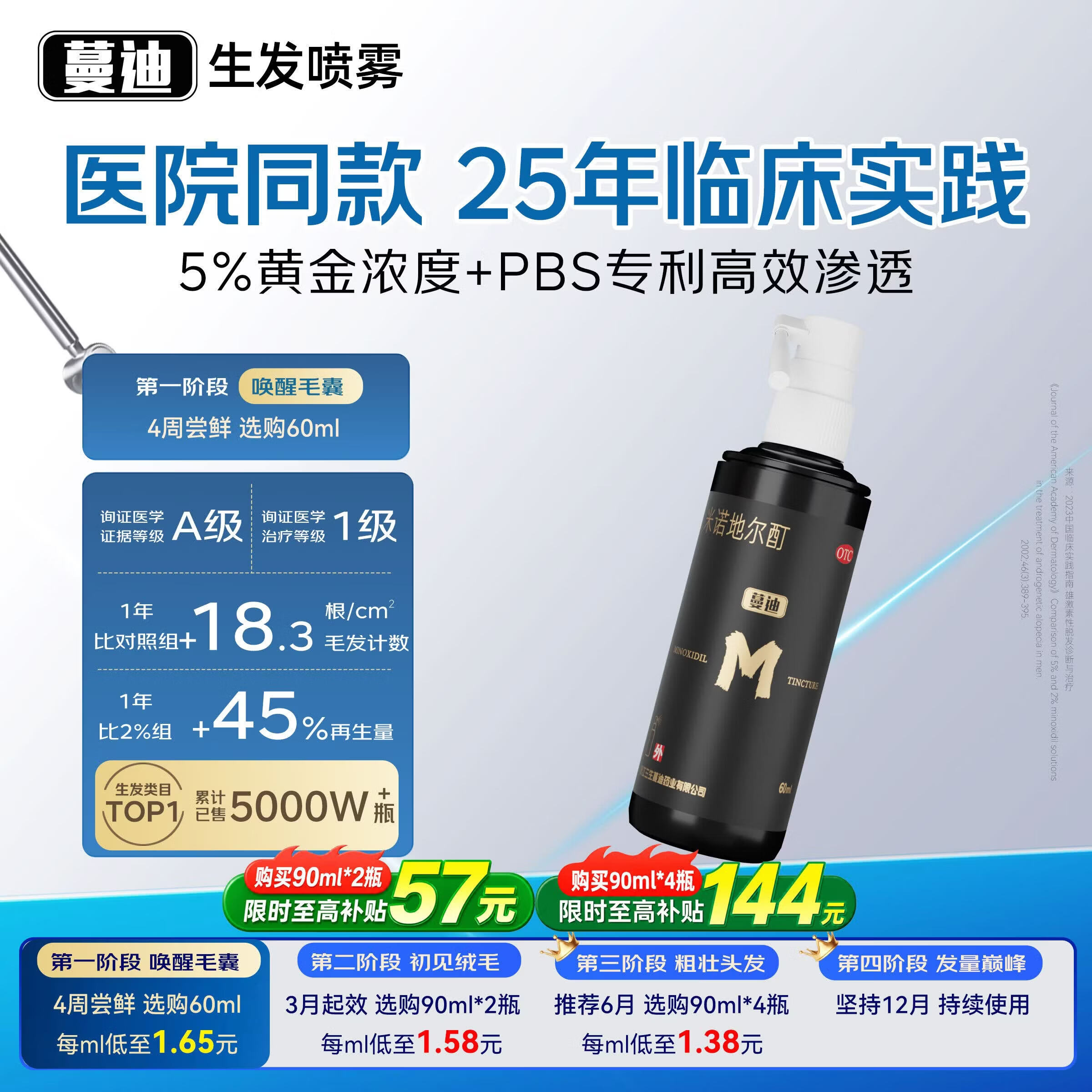 蔓迪米诺地尔酊60ml/瓶 【轻度脱发体验】60ml单瓶-1月用量