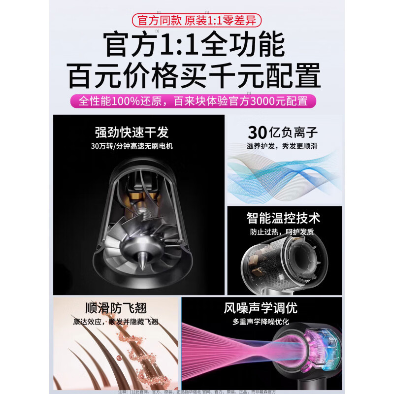 初啸德国品质吹风机家用酒店高速负离子学生宿舍静音护发速干儿童吹风筒 经典森灰-磁吸单风嘴20亿水润负离子恒温护发30秒