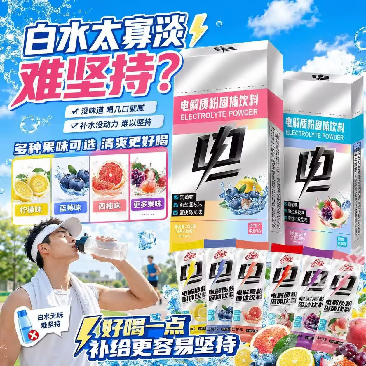 胖东来同款电解质粉电解质水饮料冲剂运动健身户外跑步骑行三伏天饮料 【六种口味组合装】 30条*4盒