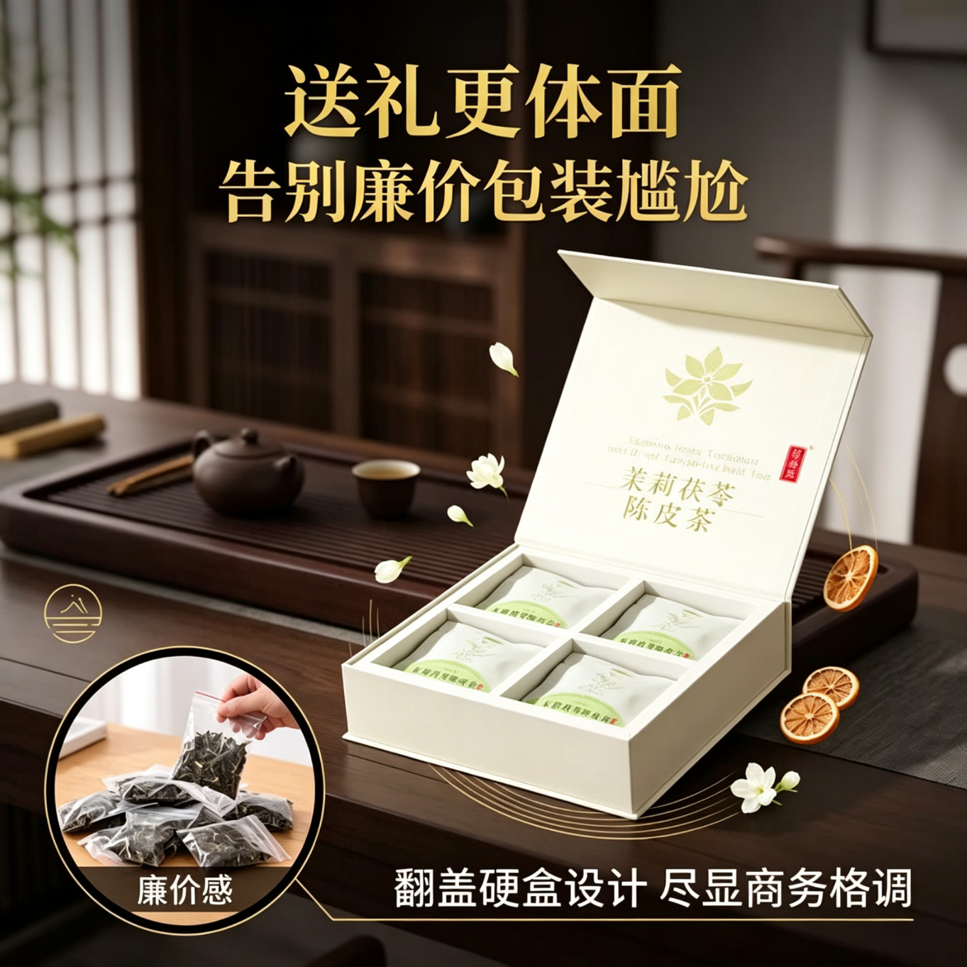另善堂茉莉花陈皮茯苓茶排浊气体香花茶中药材祛湿喝出体香养颜水养生茶 【体香来了】茉莉茯苓陈皮茶 200g*4盒 【茶色清香】茉莉花陈皮茯苓茶