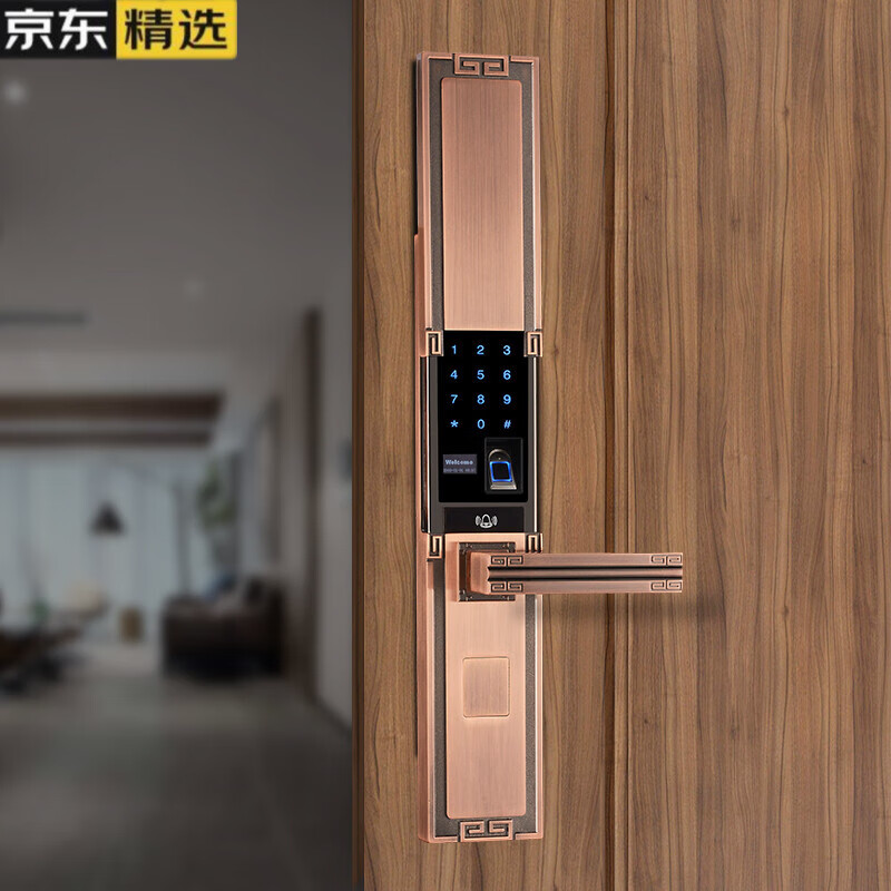 鹿峰新中式指纹锁别墅双开大门锁室内铜入户门密码锁家用防盗门智能锁