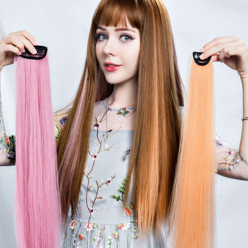 挑染渐变隐形无痕自然一片式直发接发条束挂耳 铅笔灰单片装60厘米 一