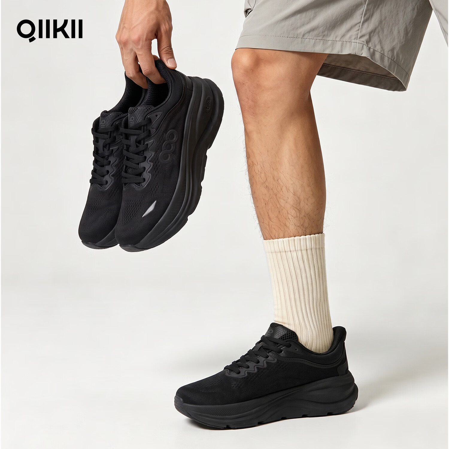 QIIKII运动鞋夏款缓震跑步鞋增高6cm软底小白鞋休闲鞋透气减震防滑徒步 曜石黑 / 夏季限定 36
