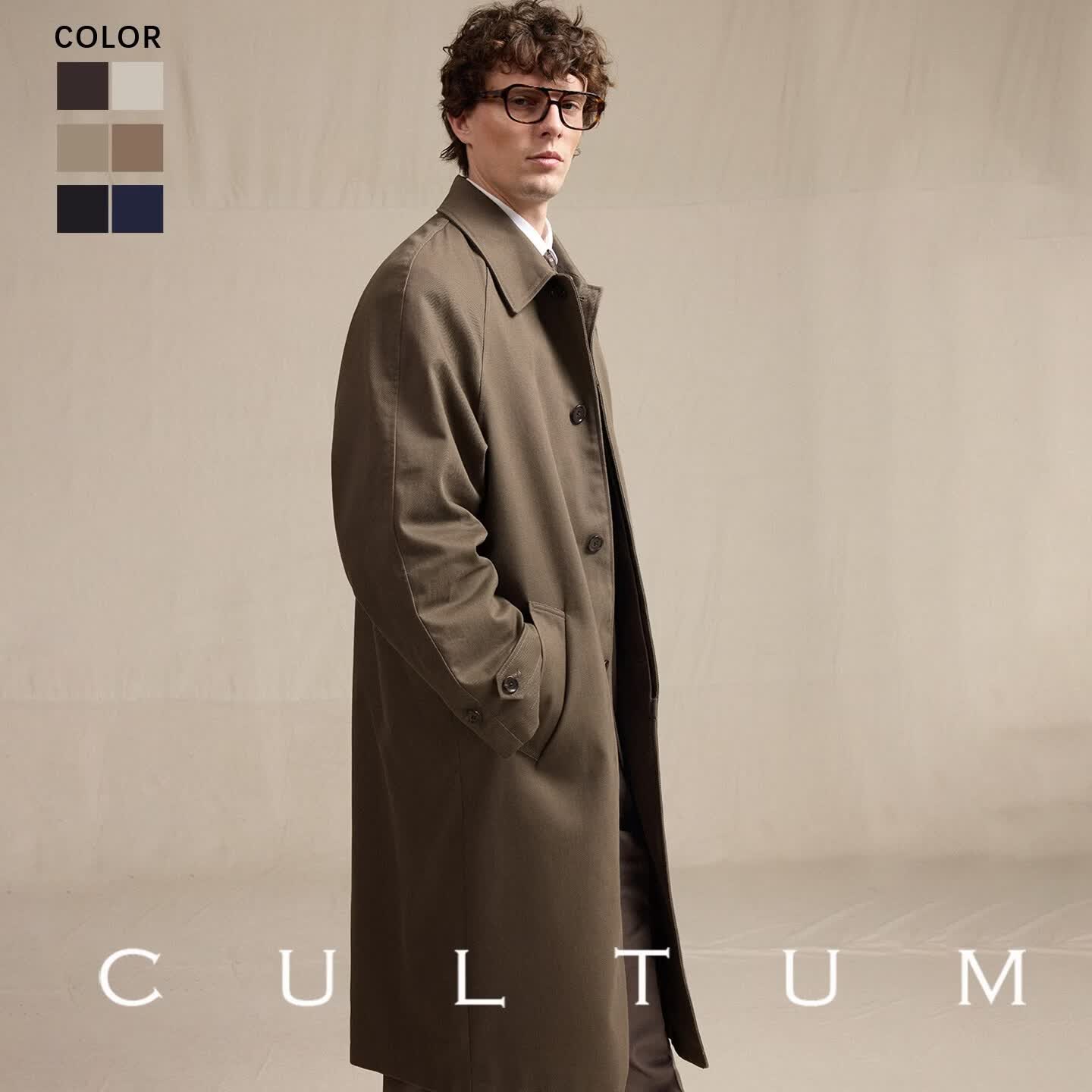CULTUM【全羊毛内胆】CULTUM100%骑兵斜洗水棉巴尔玛肯风衣男中长款外套 灰棕色 L -XL