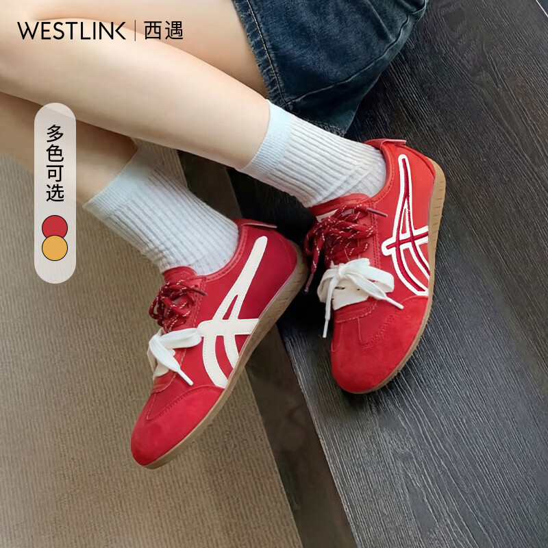 西遇（Westlink）德训鞋女新款春季爆款超火百搭阿甘鞋子运动平底休闲板鞋 红色 付款15天 38 (240)