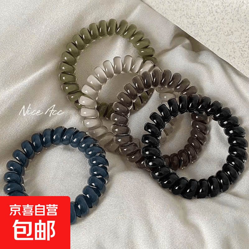 新款发绳女简约气质头绳无痕电话线发圈高弹 咖色【1个装】