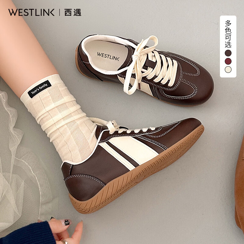 西遇（Westlink）复古拼色德训鞋女秋季新款潮流韩系巨好看休闲运动鞋 米色 付款20天 36 (230)