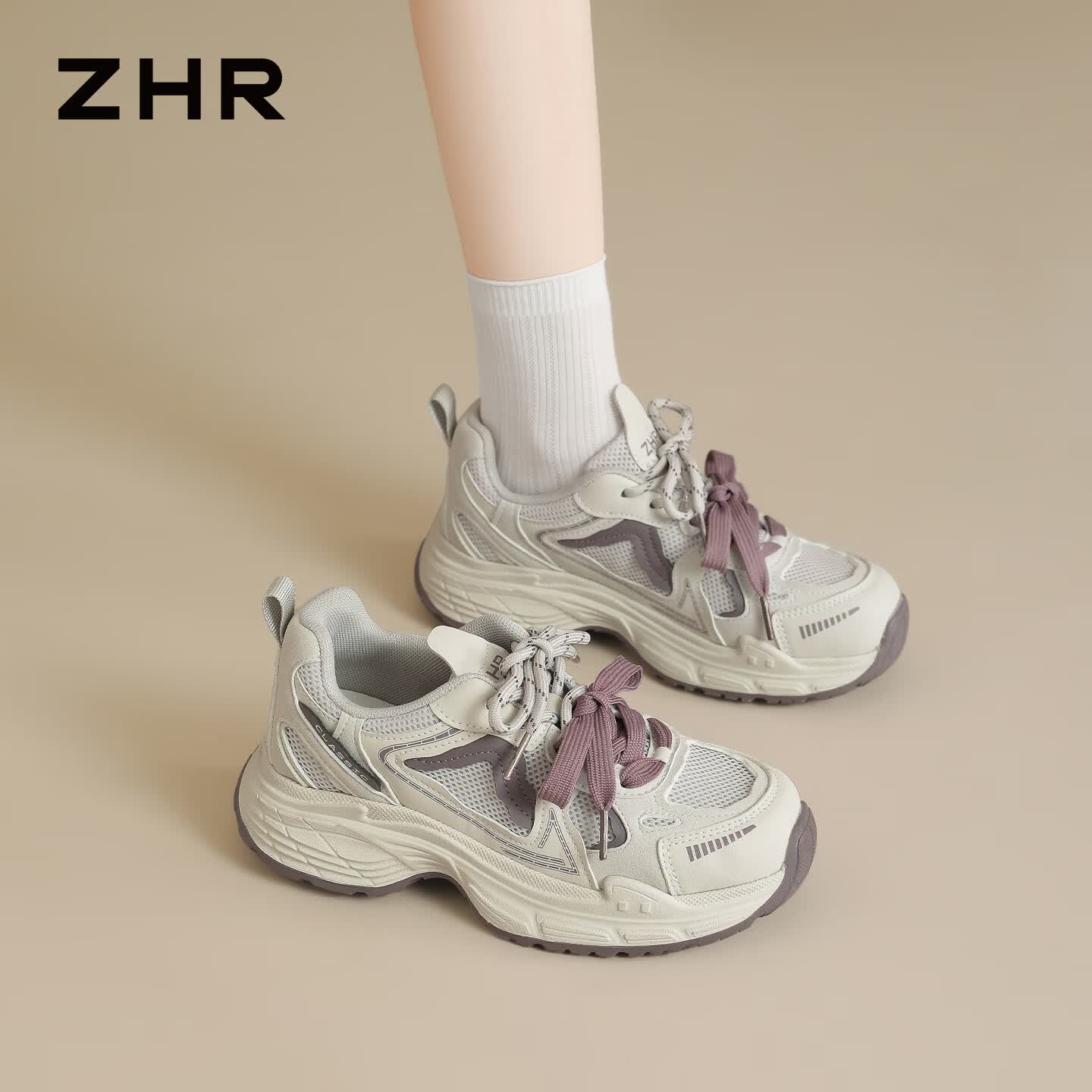 ZHR则则厚底老爹鞋女款运动鞋增高休闲鞋轻便不累脚百搭女鞋 IF157紫色37