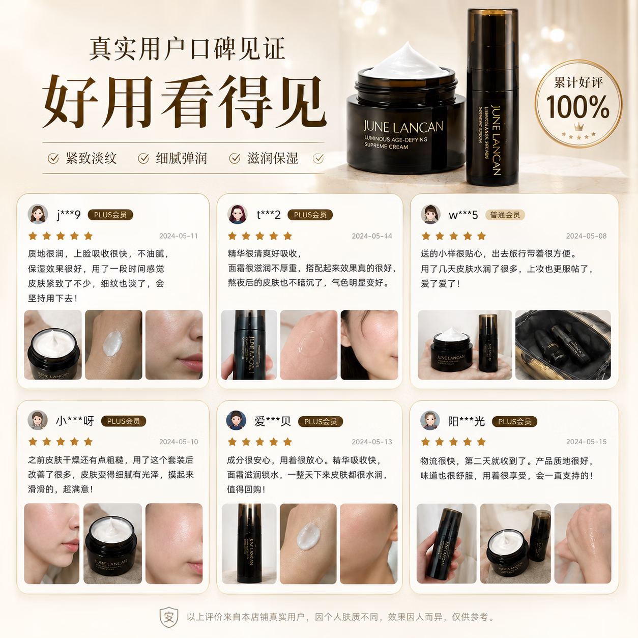 六月连灿精华抗皱紧致抗衰老玻尿酸原液美提拉亮白去黄胶原蛋白护肤品 【日夜协同修护套装】到手六件