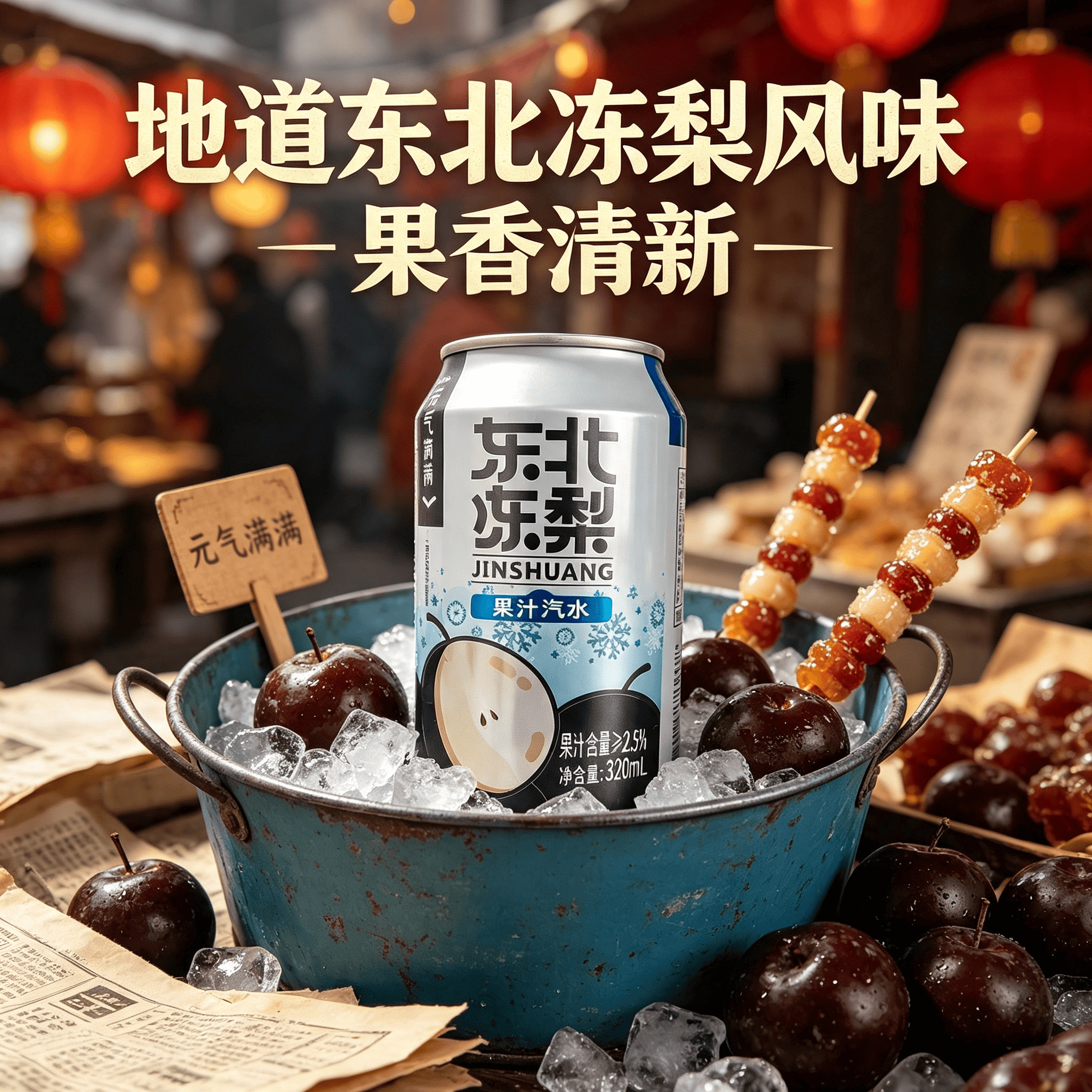 今爽东北冻梨汽水饮料气泡满满碳酸饮料320ml罐装气泡水厂家直发 24罐