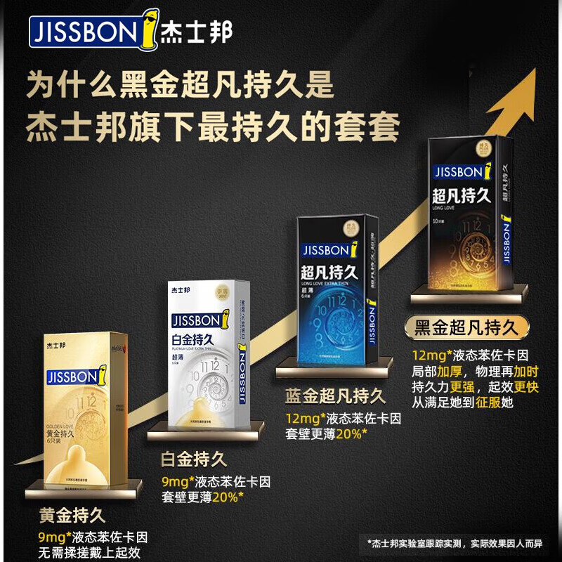 杰士邦延时避孕套安全套黄金超凡持久超薄001隐形裸入情趣成人用品 持久王【加量更久】10只:纯超凡更持久组合10只