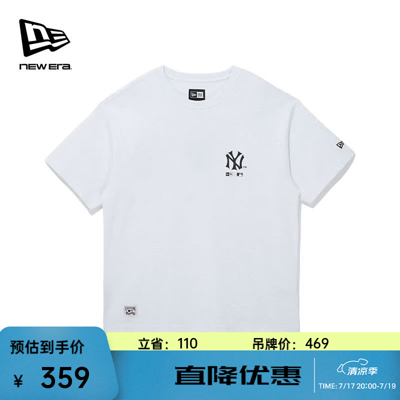 NEW ERA纽亦华MLB旗帜短袖T恤运动男女同款 14726521-浅灰色/纽约洋基队 L