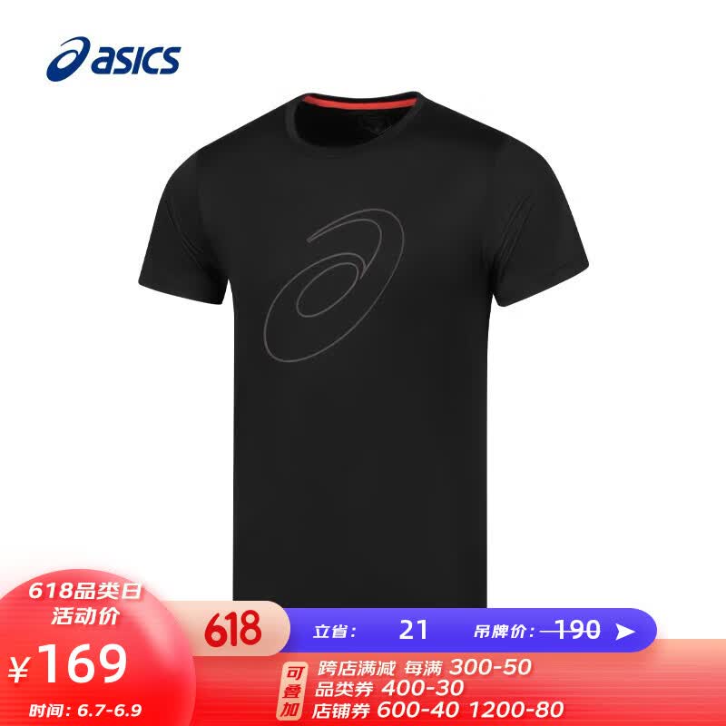 亚瑟士ASICS运动T恤男子跑步短袖透气舒适运动上衣 2011C856-001 黑色 L