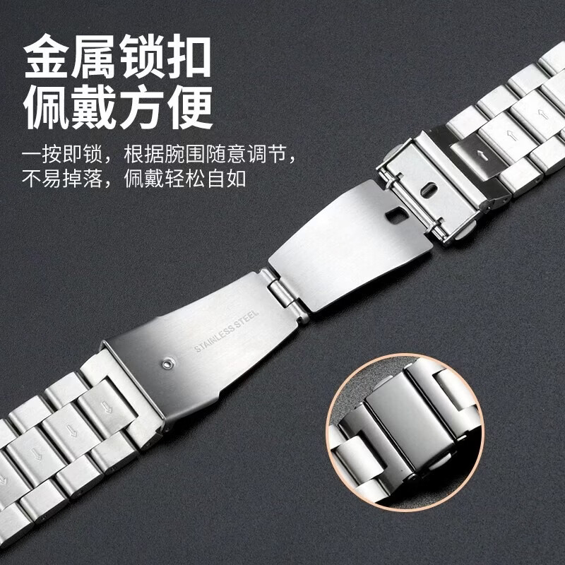 芯咚使用华为watch3/4/5/GT3/3Pro/GT4/4Pro/GT5/5Pro/GT6/GT6Pro金属表带经典百搭三株精钢蝴蝶扣表带 银色精钢表带【22mm接口通用】 适用华为手表 GT6/GT6pro【46MM表盘】