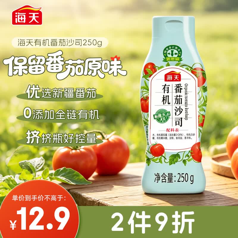 海天番茄酱 番茄沙司250g 0添加防腐剂 0脂肪  有机 蘸薯条  挤挤瓶