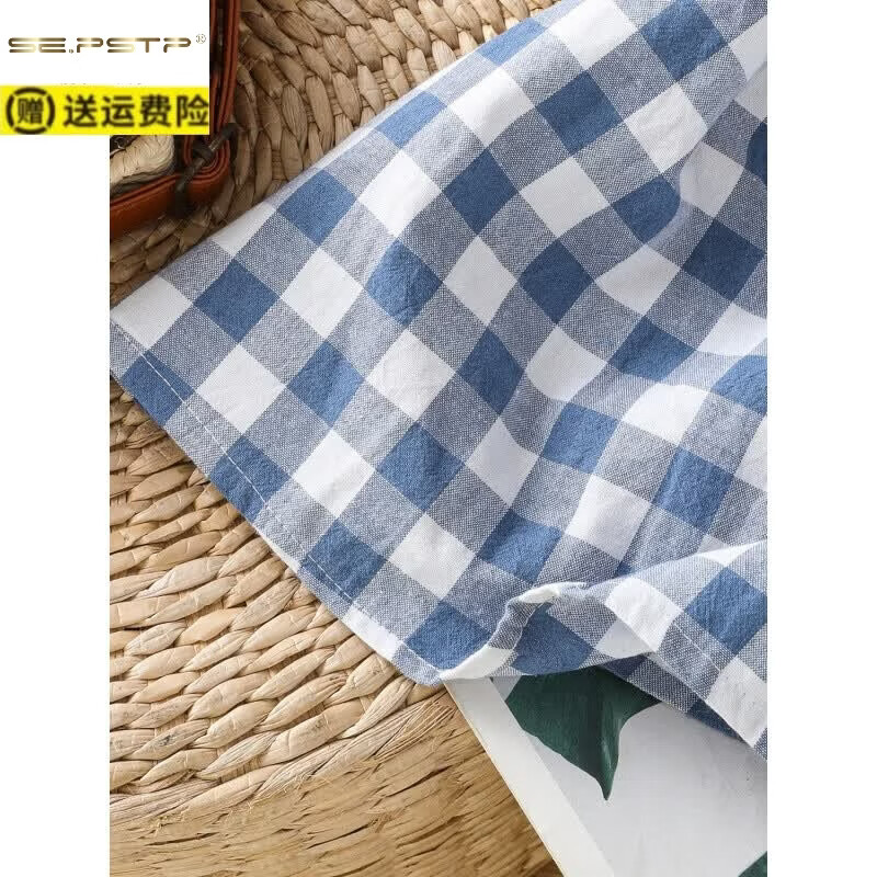 夏典素订女王(SE.PSTP)文艺蓝色格子棉麻背心女夏季外穿休闲减龄显瘦无袖衬衫亚麻上衣薄 图片色 L 115-130斤