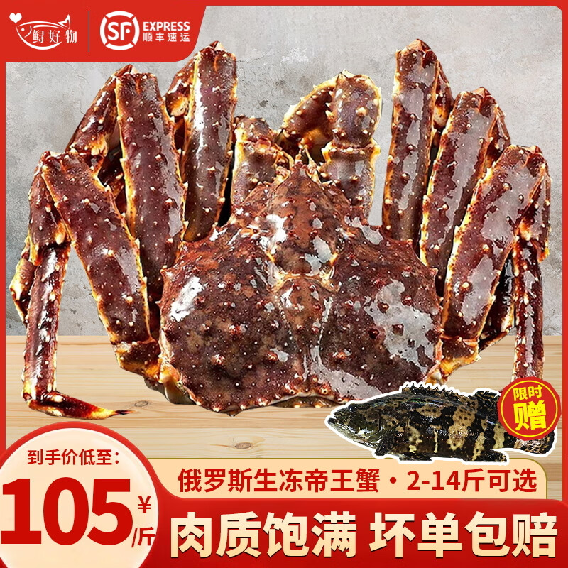 鲟好物 俄罗斯帝王蟹冰鲜冷冻帝皇蟹大螃蟹生鲜 海鲜水产节日礼盒 4.6-5斤/只【送石斑鱼】