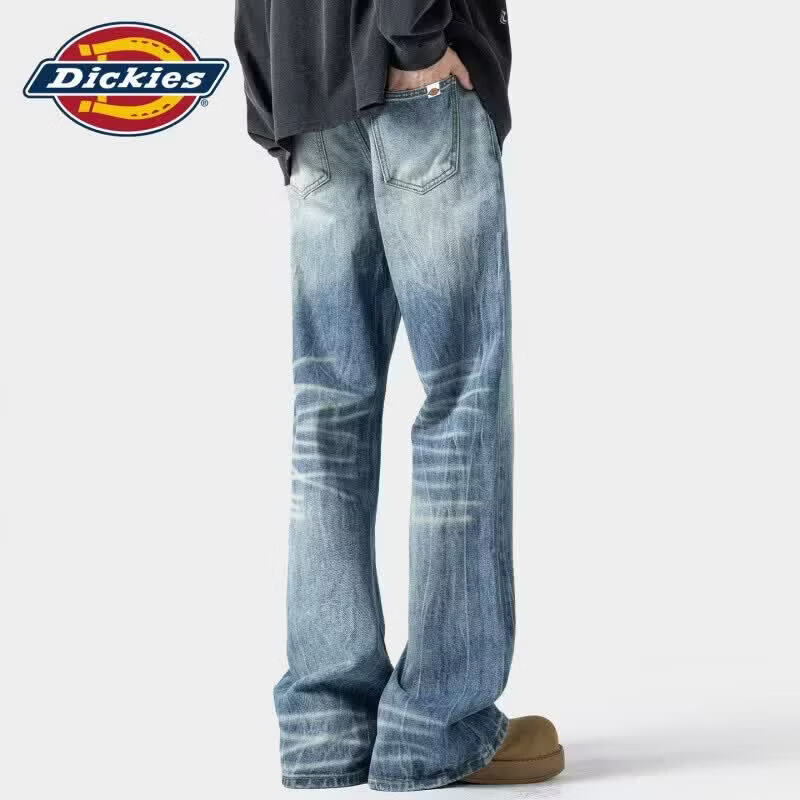 Dickies美式潮牌猫须纹水洗牛仔裤男士2026年秋季新款百搭宽松长裤子男装 黑色 XL 推荐130-150斤