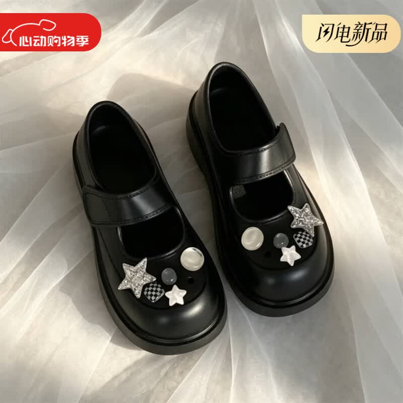 细细条（XIXITIAO）防滑微足弓设计不累脚凉鞋增高甜酷y2k星星女夏度假玛丽珍洞洞鞋 黑色格子星星【穿脱方便】 37-38 【标准码】