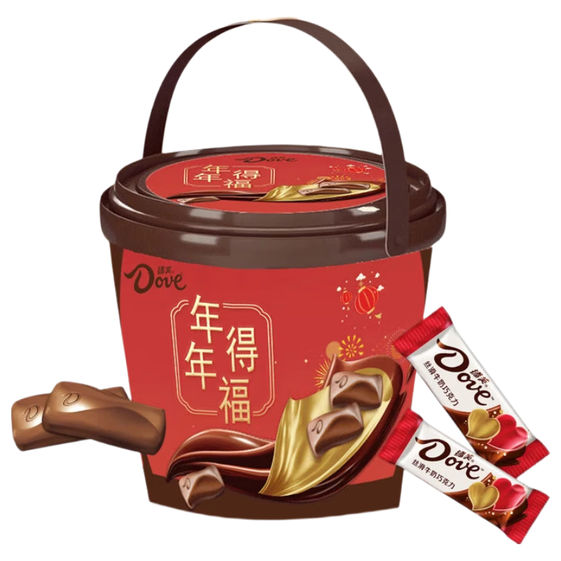 德芙（Dove）巧克力桶装 婚庆喜糖 儿童解馋 休闲零食 办公室充饥 喜糖 GS 丝滑牛奶桶装4.5g*60粒
