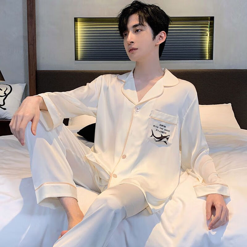 2023年新款春秋款睡衣男士长袖感大码加肥家居服套装 h2865男白色