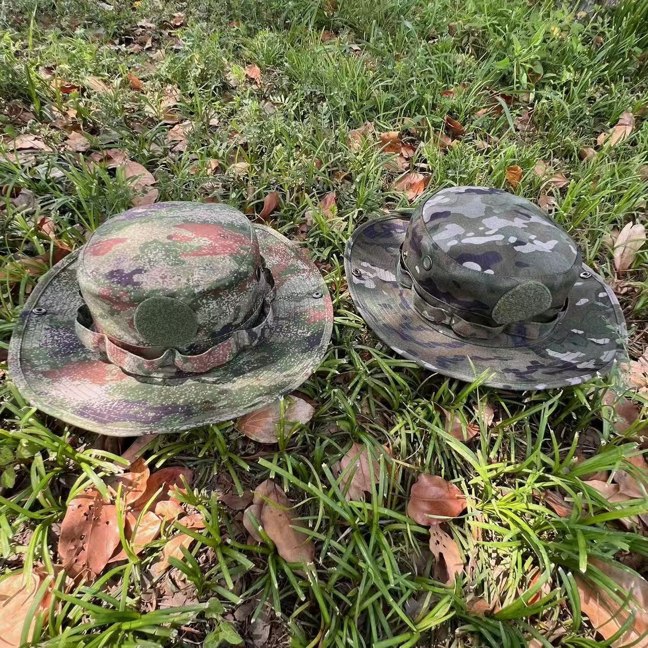 尼帽圓邊帽軍迷戶外春夏防曬防風漁夫垂釣大檐遮陽帽子 新綠夏+帽徽 55