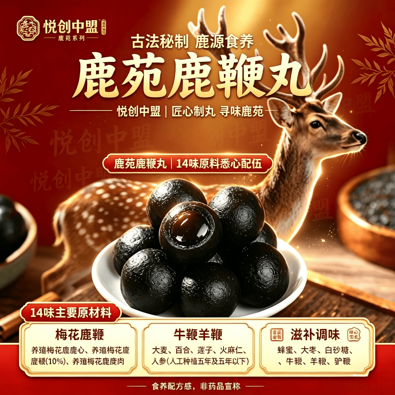 悦创中盟鹿鞭丸传统古法滋补养生 鹿鞭丸/70g1罐装 350g*5罐 鹿制品