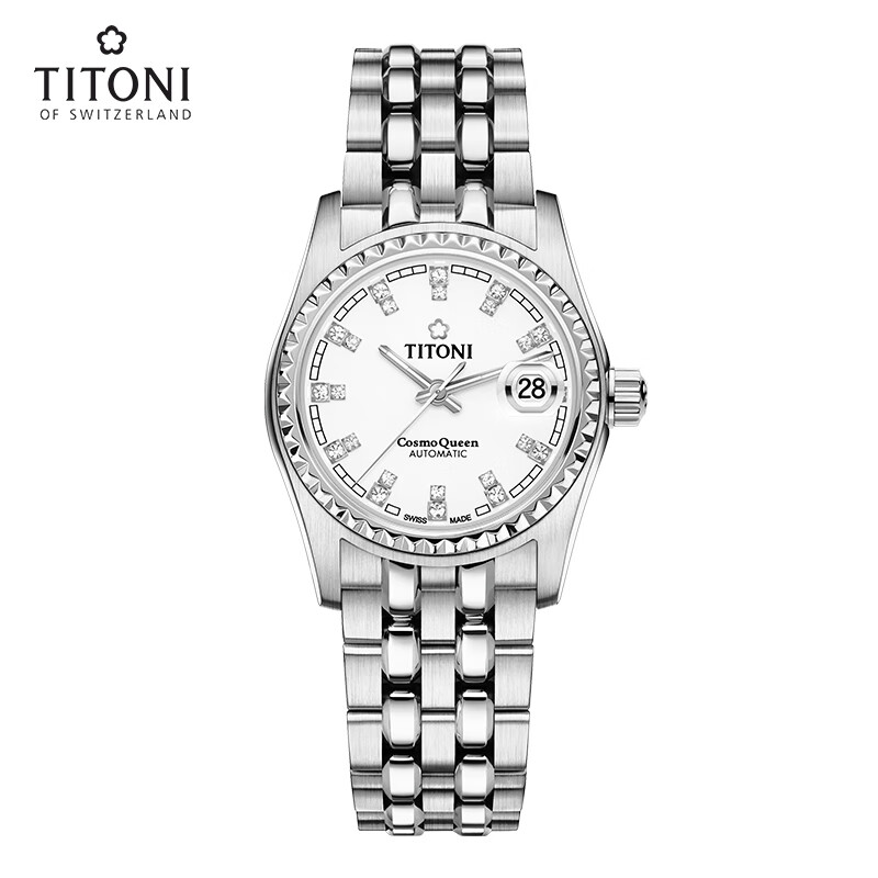梅花(titoni)瑞士手表 宇宙系列 机械钢带女士腕表 27mm729-s-307